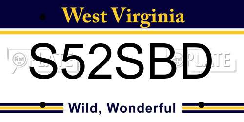 S52SBD West Virginia License Plate