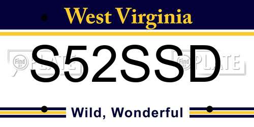 S52SSD West Virginia License Plate
