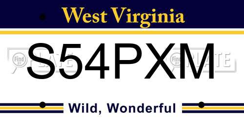 S54PXM West Virginia License Plate