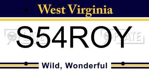 S54ROY West Virginia License Plate