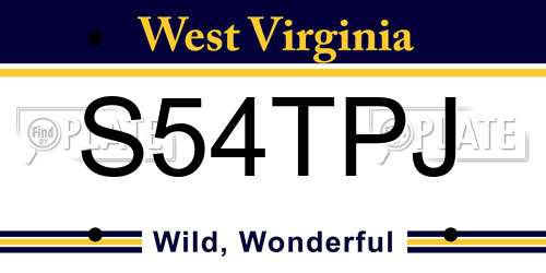 S54TPJ West Virginia License Plate