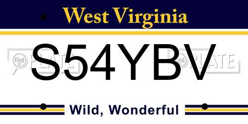 S54YBV West Virginia License Plate