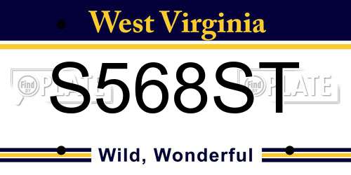 S568ST West Virginia License Plate