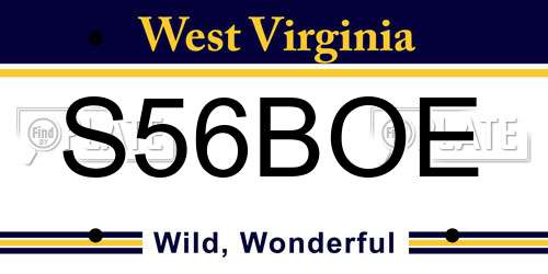 S56BOE West Virginia License Plate
