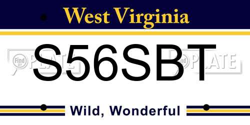 S56SBT West Virginia License Plate