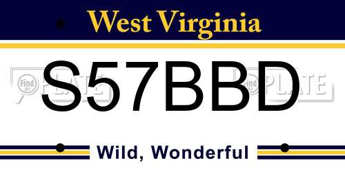 S57BBD West Virginia License Plate