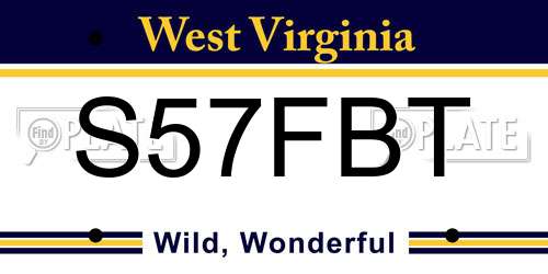 S57FBT West Virginia License Plate