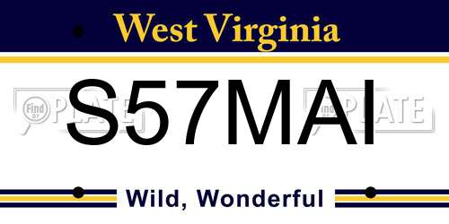 S57MAI West Virginia License Plate