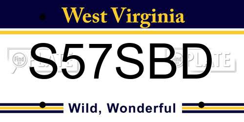 S57SBD West Virginia License Plate