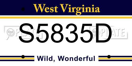 S5835D West Virginia License Plate
