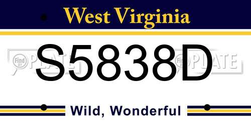 S5838D West Virginia License Plate