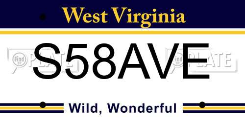 S58AVE West Virginia License Plate