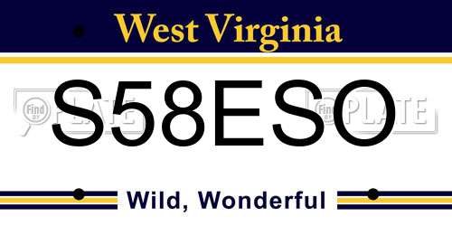 S58ESO West Virginia License Plate