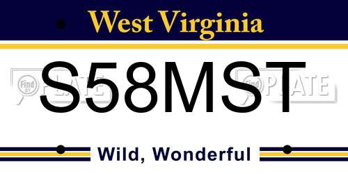 S58MST West Virginia License Plate