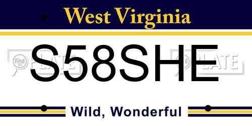 S58SHE West Virginia License Plate
