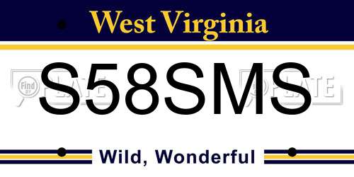 S58SMS West Virginia License Plate