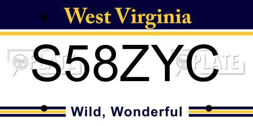 S58ZYC West Virginia License Plate