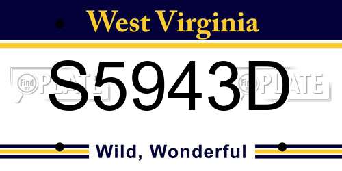 S5943D West Virginia License Plate