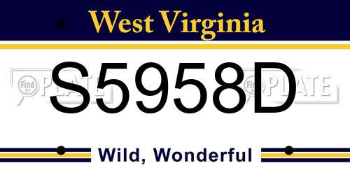 S5958D West Virginia License Plate