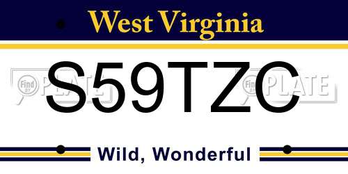 S59TZC West Virginia License Plate