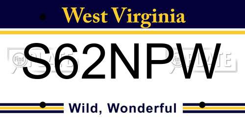 S62NPW West Virginia License Plate