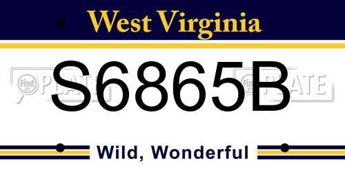 S6865B West Virginia License Plate