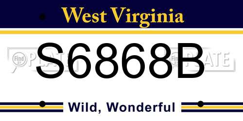 S6868B West Virginia License Plate