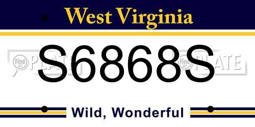 S6868S West Virginia License Plate