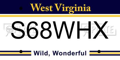 S68WHX West Virginia License Plate
