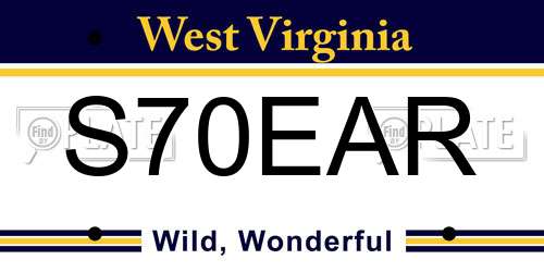 S70EAR West Virginia License Plate