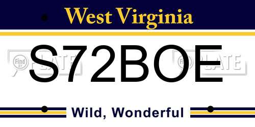 S72BOE West Virginia License Plate