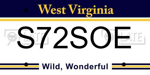 S72SOE West Virginia License Plate