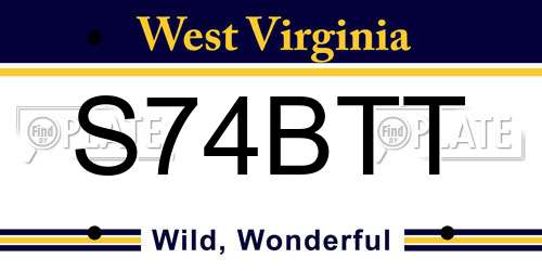 S74BTT West Virginia License Plate