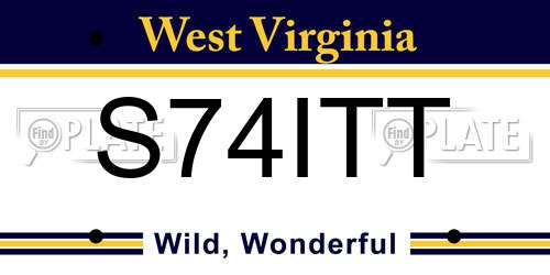 S74ITT West Virginia License Plate