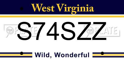 S74SZZ West Virginia License Plate