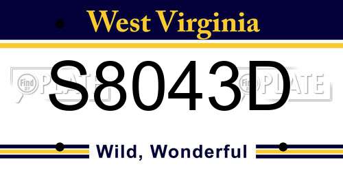 S8043D West Virginia License Plate
