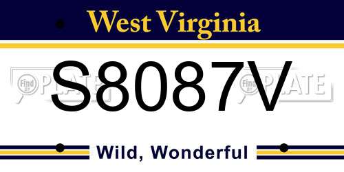 S8087V West Virginia License Plate