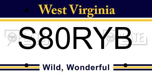 S80RYB West Virginia License Plate