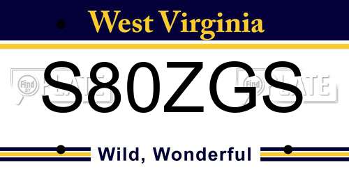 S80ZGS West Virginia License Plate