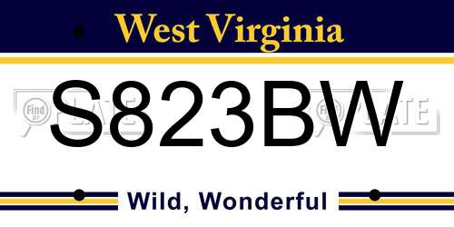 S823BW West Virginia License Plate