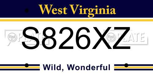S826XZ West Virginia License Plate