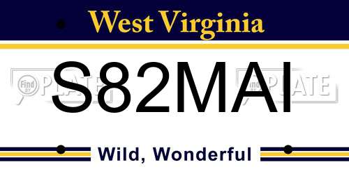 S82MAI West Virginia License Plate