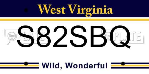S82SBQ West Virginia License Plate