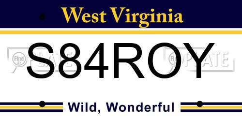 S84ROY West Virginia License Plate