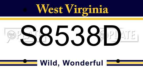 S8538D West Virginia License Plate