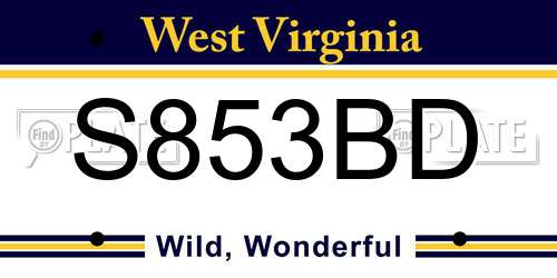 S853BD West Virginia License Plate