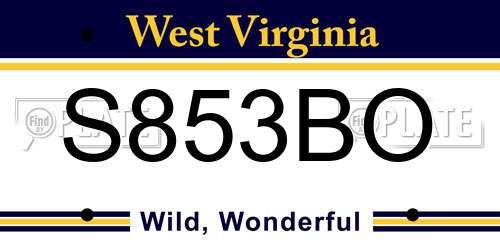 S853BO West Virginia License Plate