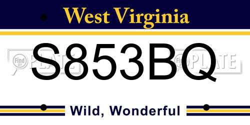 S853BQ West Virginia License Plate