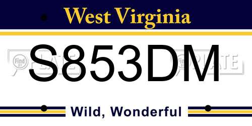 S853DM West Virginia License Plate