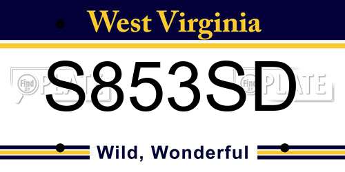 S853SD West Virginia License Plate